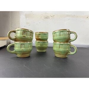 Frankoma Pottery 94C Prairie Green Wagon Wheel Espresso Cups Set of 6 Vintage